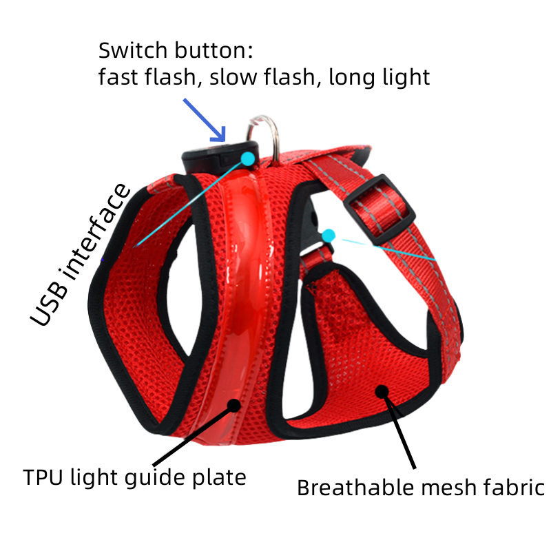 USB Rechargeable LED Dog Harness - Glowing, Reflective & Breathable Mesh (Customizable for Cats/Dogs) USB Rechargeable LED Dog Harness - Glowing, Reflective & Breathable Mesh (Customizable for Cats/Dogs) USB rechargeable LED dog harness,glowing pet harness for night safety,customizable reflective dog harness