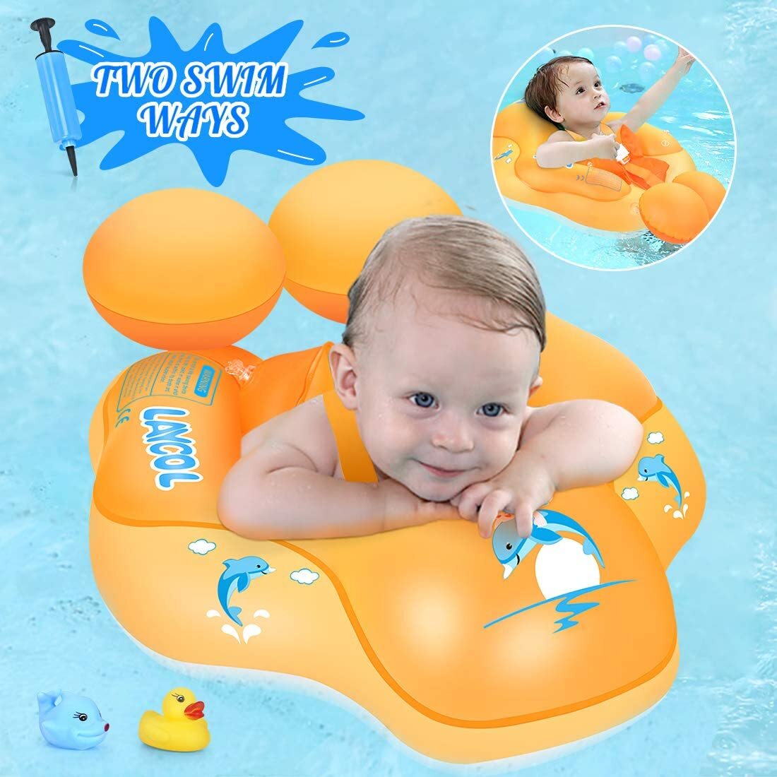 LAYCOL Baby Swimming Float Inflatable Baby Pool Float Ring Newest add Tail no flip Over for Age