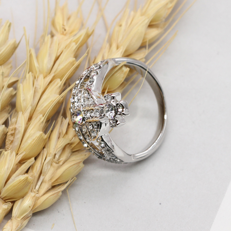 XIAOJINGLING Silver Plated Full CZ Crystal Saturn Planet ...