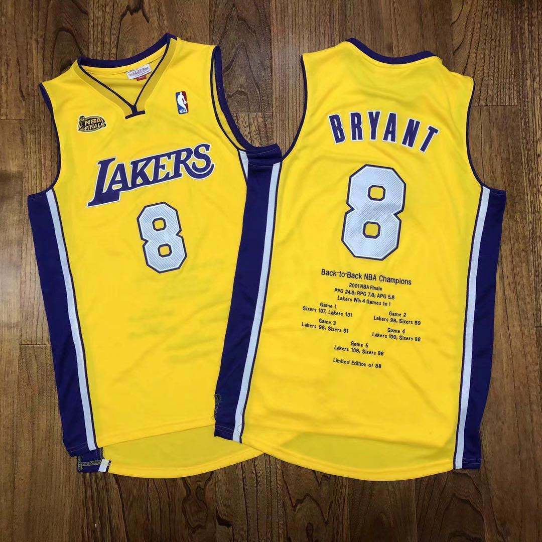 Men's Los Angeles Lakers NO. 8 Kobe Bryant Championship Memorial Authentic Jersey Yellow Shirts