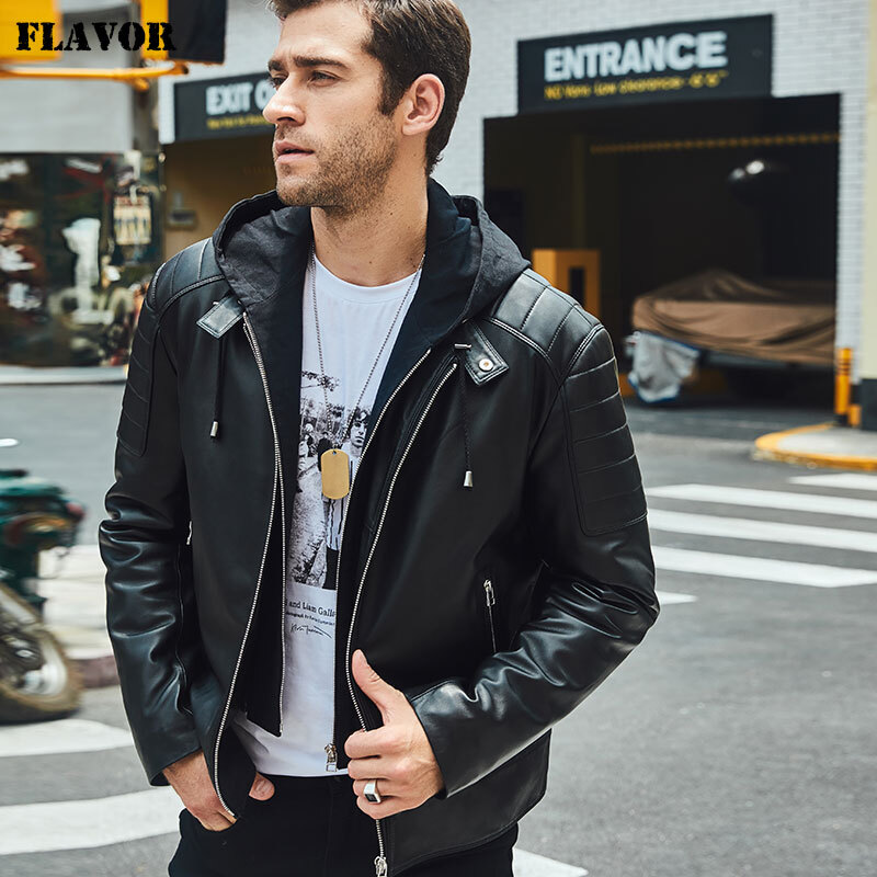 Fashion men's lambskin leather down jacket| 100% polyester