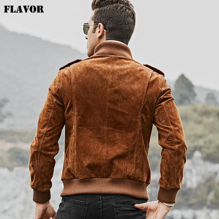 Flavor Lambskin Leather Baseball Jacket, Mens Genuine Leather Jackets
