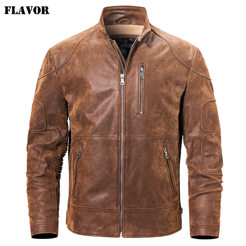New Real Leather Jacket with Pigskin Leather Denim Jacket Brown Coat For  Men MXGX20-9