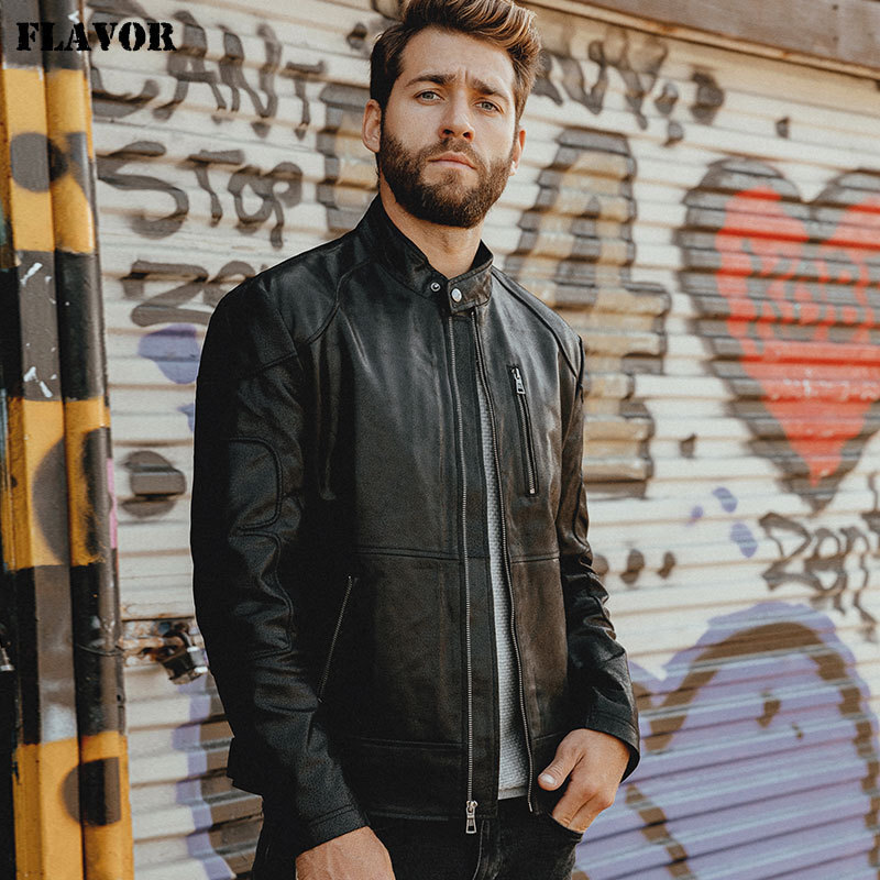 New Men's Pigskin Real Leather Jacket Motorcycle Jacket Classic