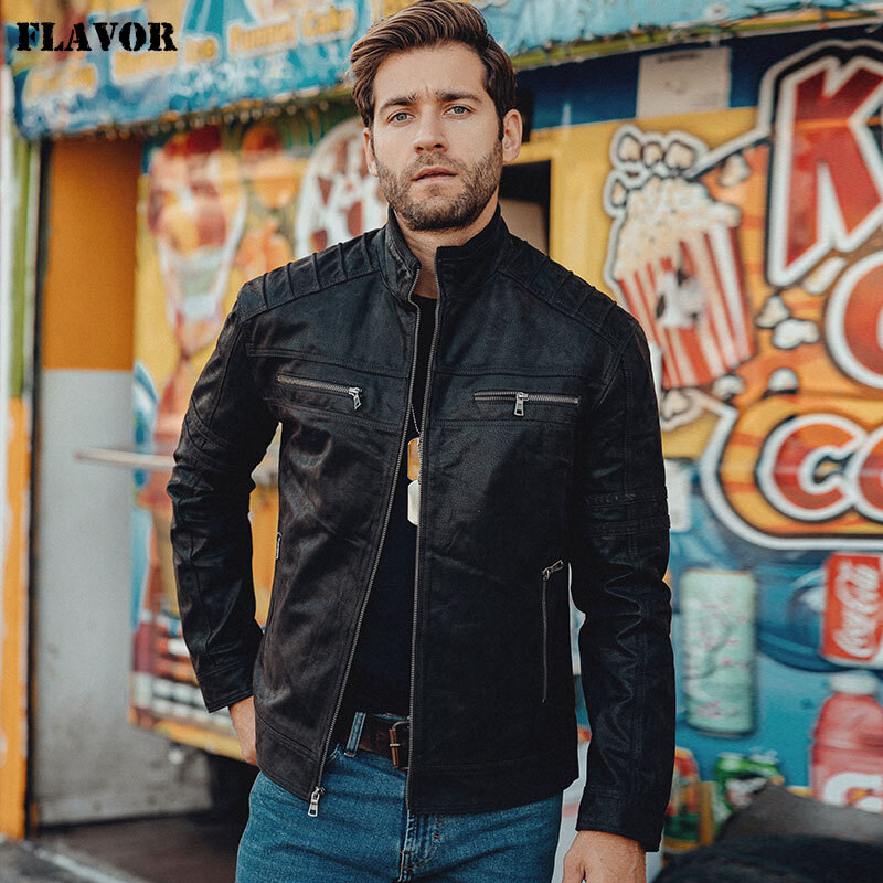 New Real Leather Jacket with Pigskin Leather Denim Jacket Brown Coat For  Men MXGX20-9 on sale