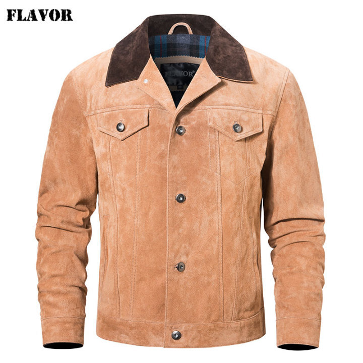 New Real Leather Jacket with Pigskin Leather Denim Jacket Brown