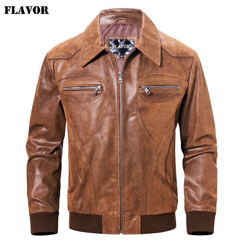 New Men's Pigskin Real Leather Casual Jacket Genuine Leather Motorcycle ...
