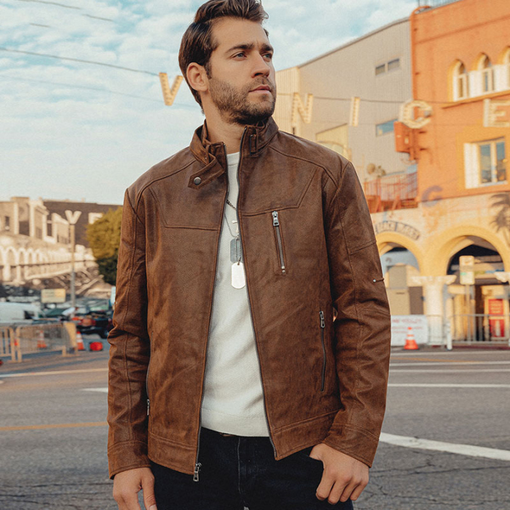 完成品 New Men's Vintage Pigskin Real Leather Jackets Men Autumn ジャケット・アウター
