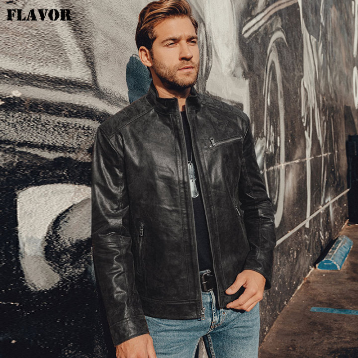Mens Vintage Brown Distressed Pigskin Leather Casual Jacket