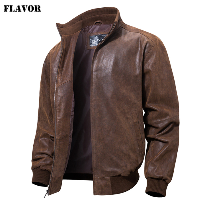 FLAVOR Men's Real Leather Bomber Casual Jacket MXGX20-15 on sale