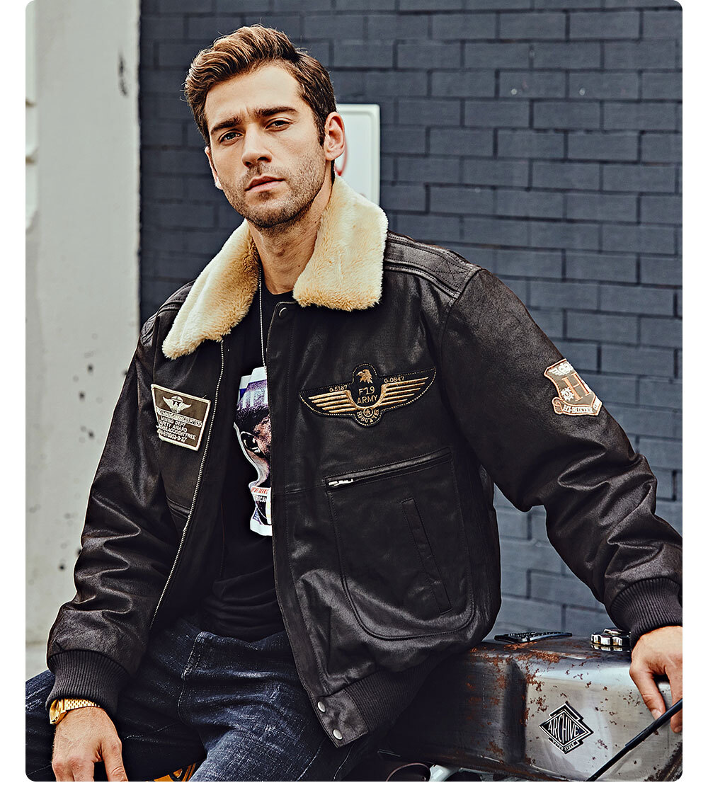 Men's Leather Bomber Jacket Aviator with Removable Collar MXGX303 Buy bomber aviator jacket with removable collar| discount bomber aviator jacket with removable collar