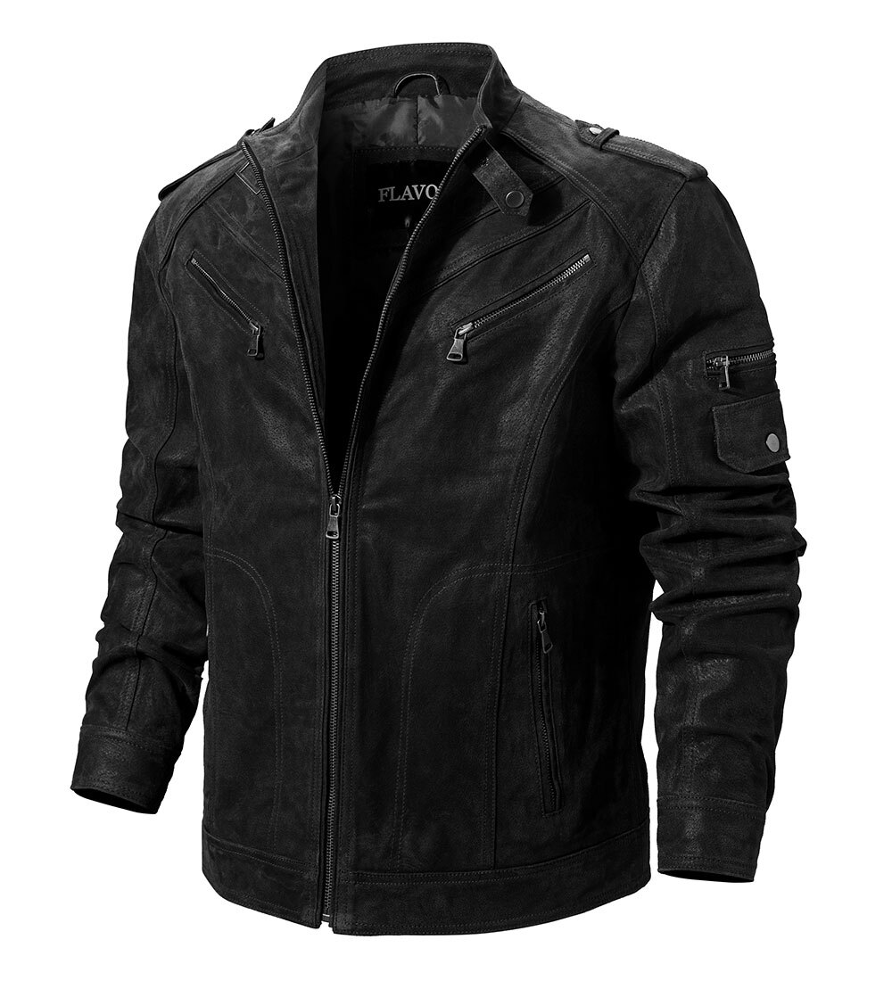 Men's Brown Leather Moto Jacket Biker  Flavor leather denim jacket brown brands| 100% polyester flavor leather jacket brown biker