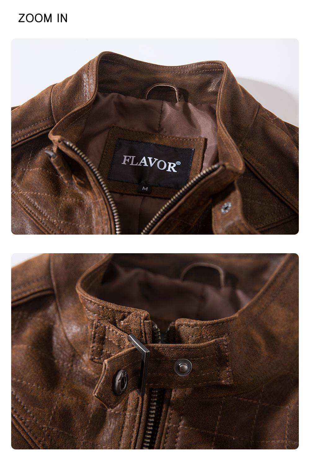 Men's Brown Leather Moto Jacket Biker  Flavor leather denim jacket brown brands| 100% polyester flavor leather jacket brown biker
