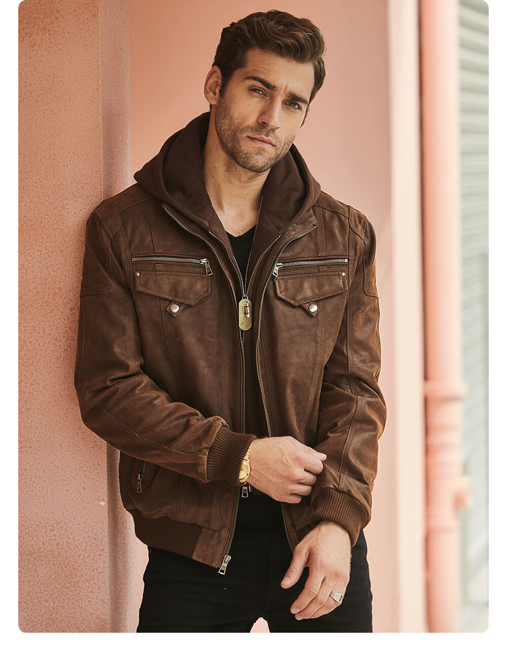 Buy removable hooded leather moto jacket leather removable hooded jacket  brands