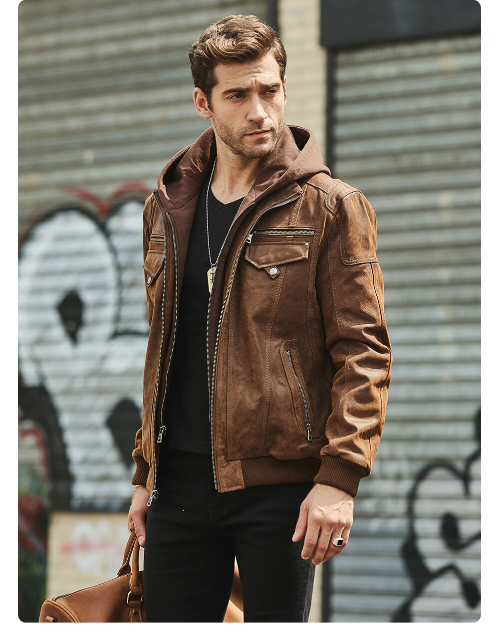 Buy removable hooded leather moto jacket leather removable hooded jacket  brands