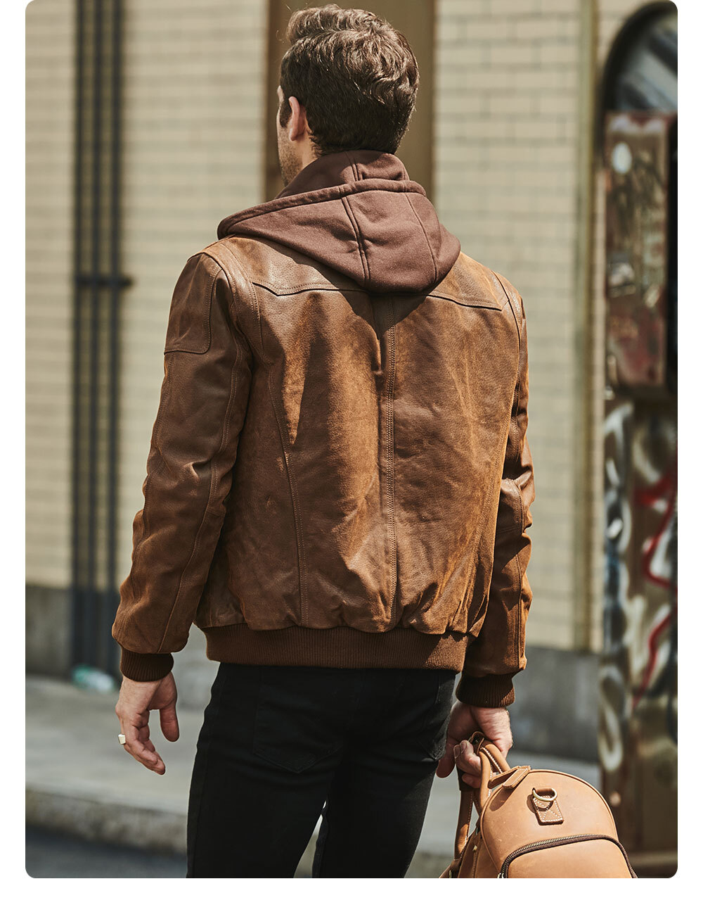 Men's Leather Removable Hooded Jacket Rib Trim MXGX282 Buy removable hooded leather moto jacket| leather removable hooded jacket brands