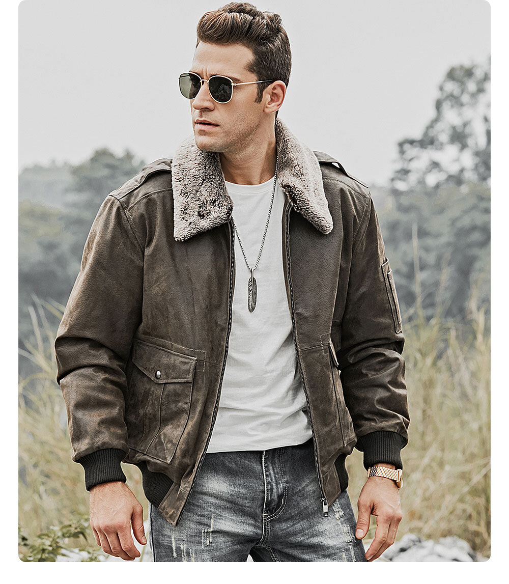 Men's Leather Bomber Jacket Aviator US Flag Printed M2015-87 Buy lambskin leather biker jacket| buy men's bomber leather cowhide jacket