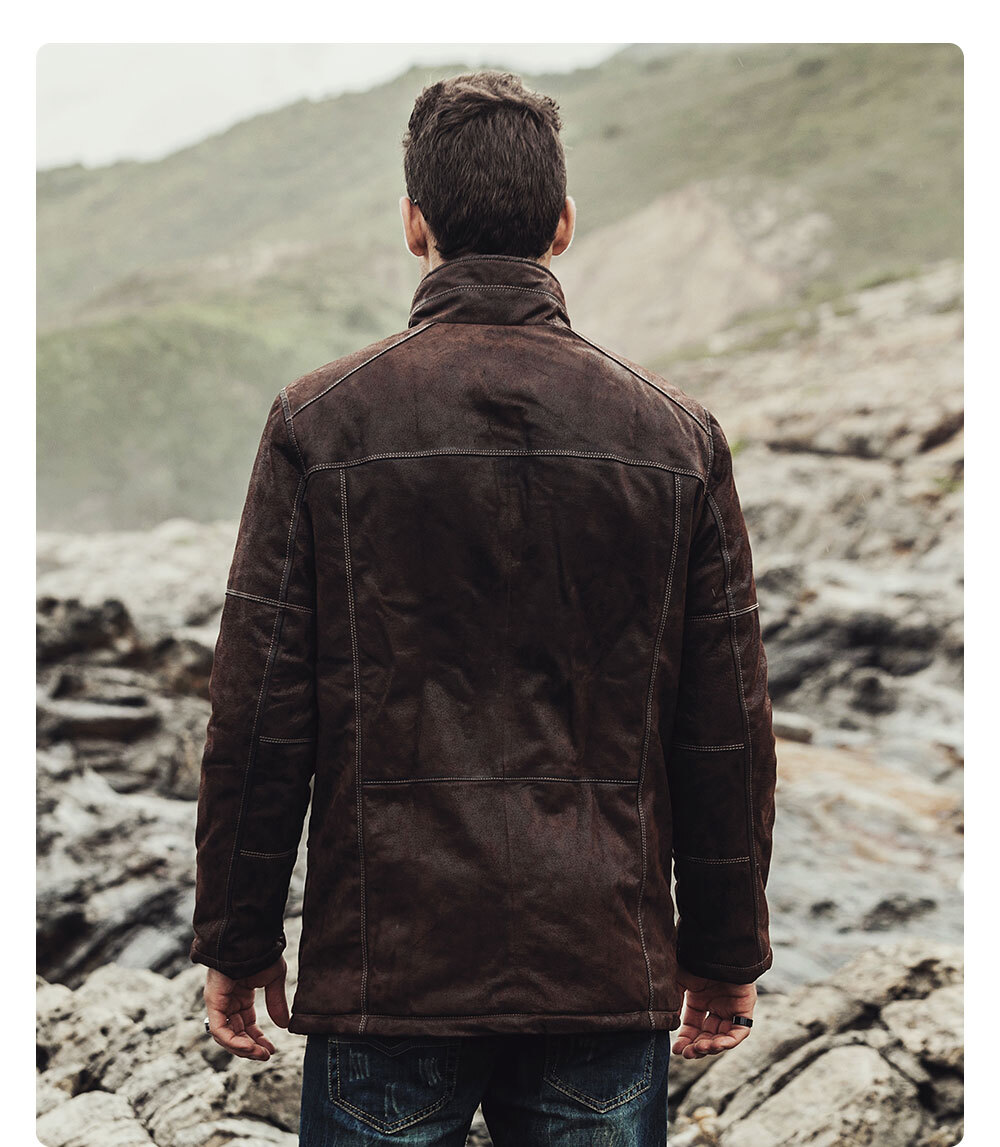 Men's Brown Leather Jacket Stand Collar 73143 Buy removable hooded leather jacket| buy flavor leather jacket brown biker