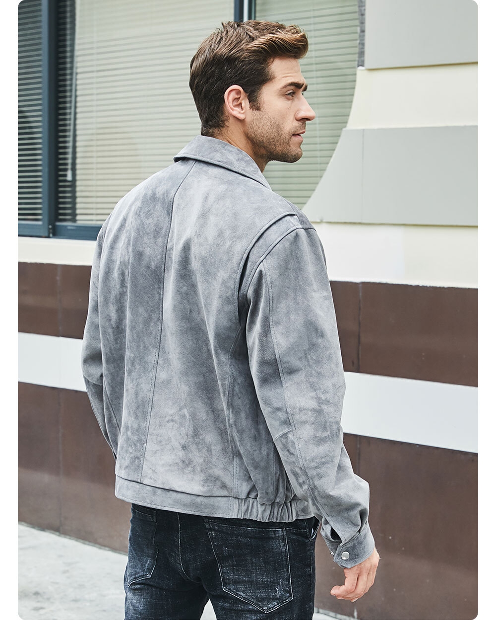 Men's Gray Suede Leather Jacket Bomber MXGX294 Buy flavor leather moto jacket| buy pigskin leather jacket