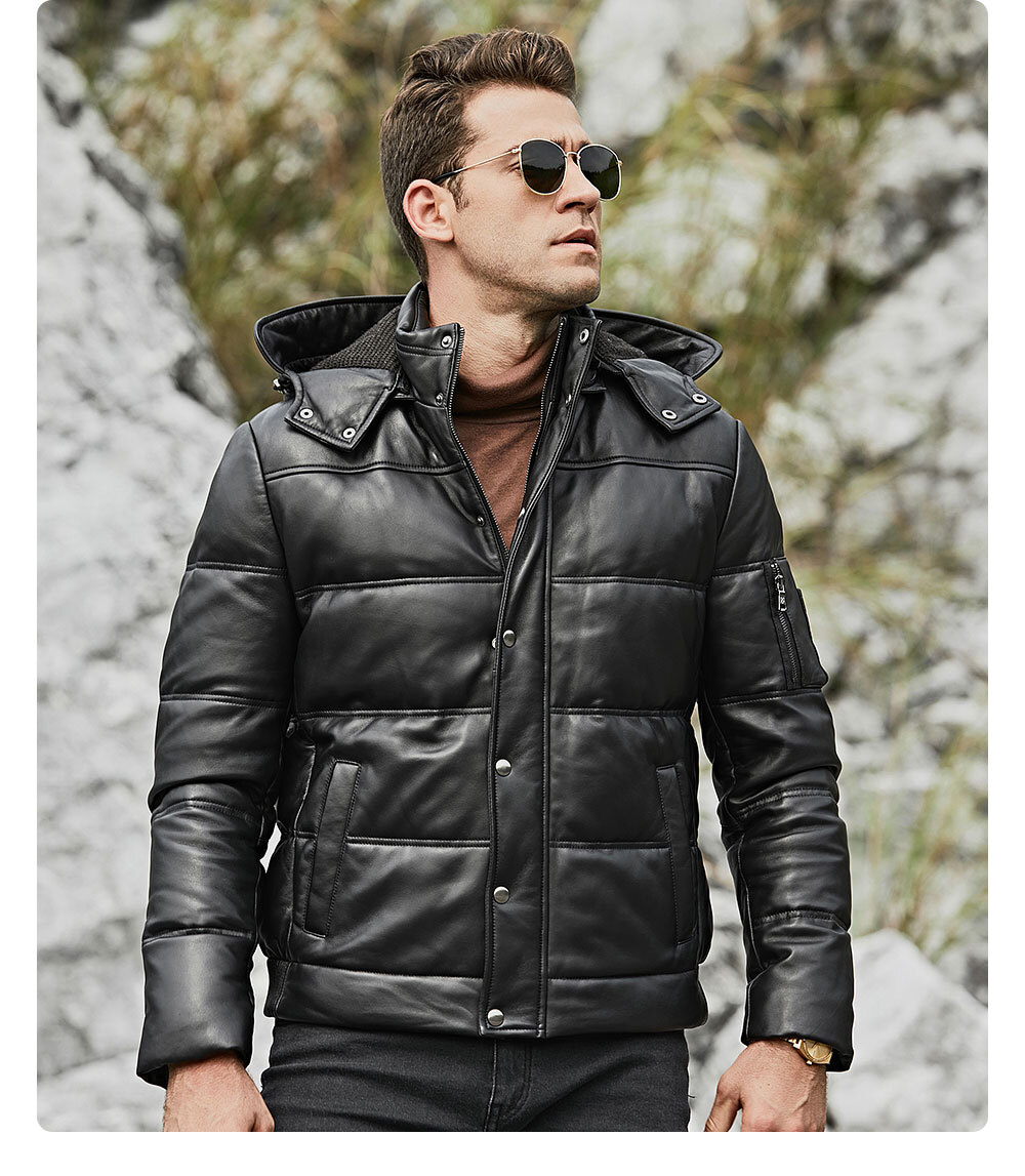 Men's Black Motorcycle Style Leather Puffer Jacket – Corvus Store