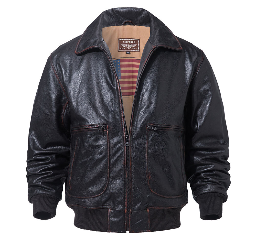 Men's Bomber Leather Jacket Cowhide with Faux Fur Collar 22 Fashion men's bomber leather cowhide jacket| 100% polyester men's bomber leather cowhide jacket