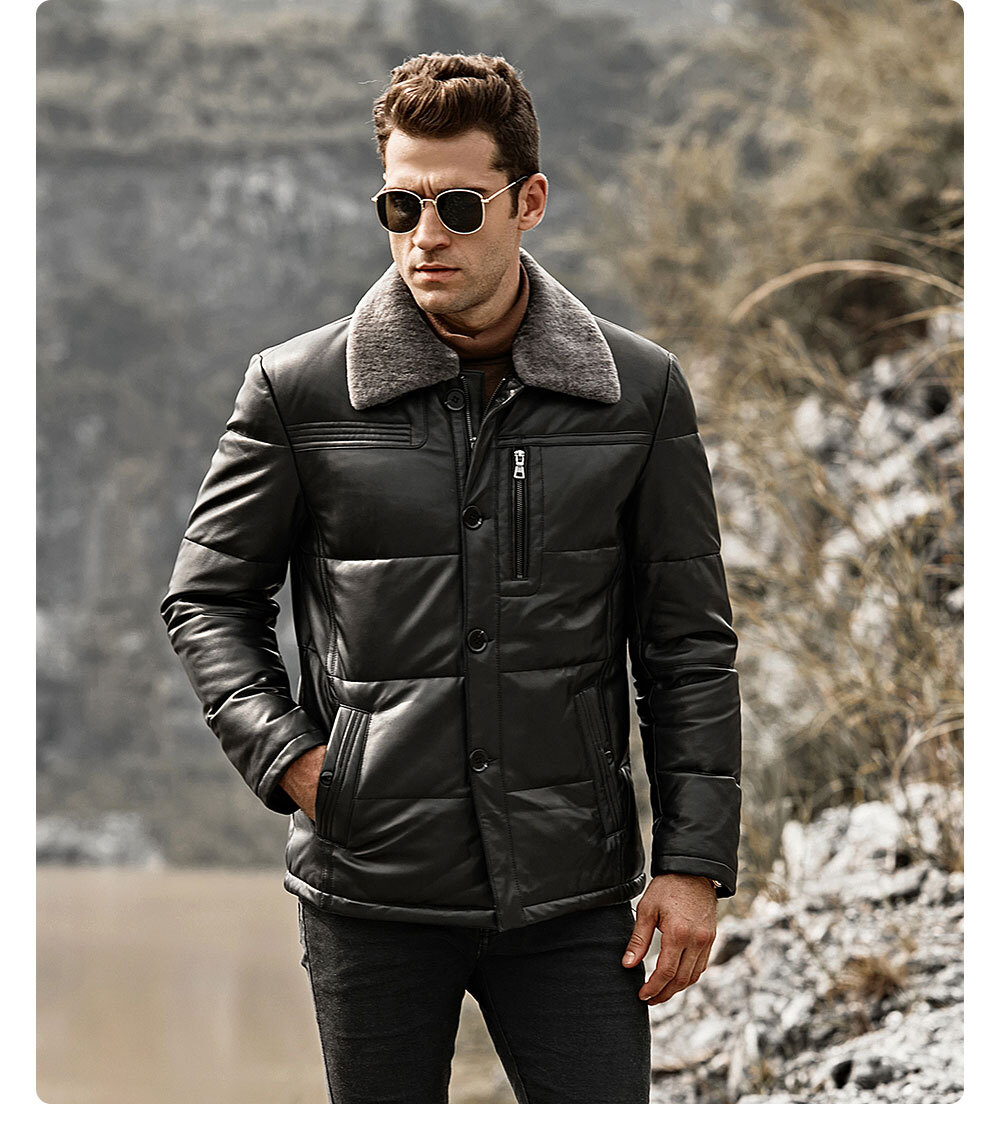 Pigskin leather jacket brands| discount lambskin removable fur collar ...