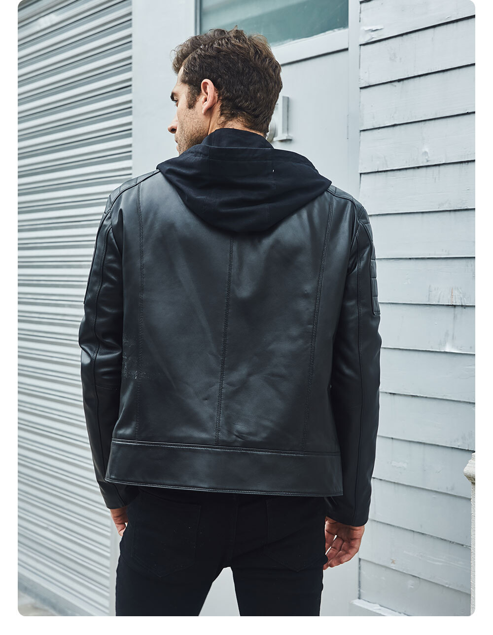 Men's Lambskin Leather Moto Jacket Hooded MXGX288 Fashion men's lambskin leather down jacket| 100% polyester removable hooded leather jacket