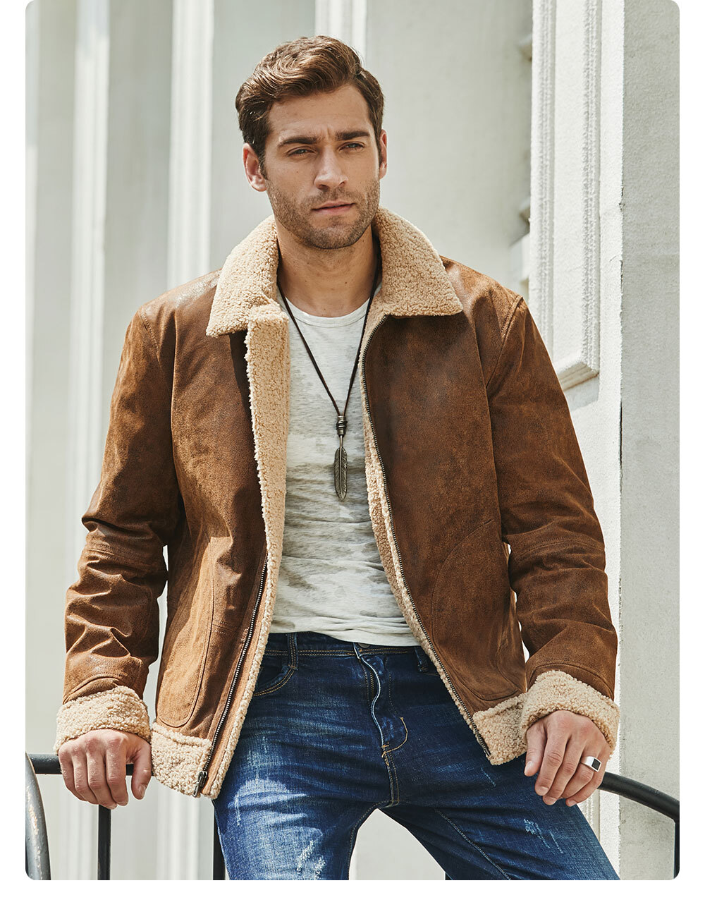 100% polyester men's faux shearling leather jacket| buy 100% polyester ...