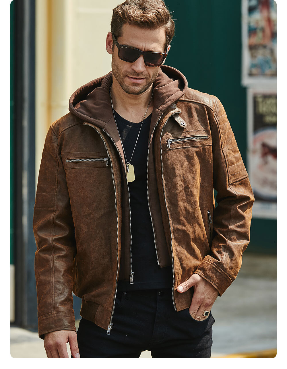 100% Leather Jacket with Hood