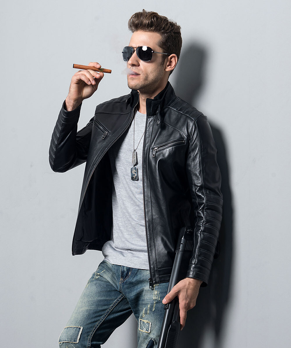 Mens Genuine Lambskin Leather Jacket Black Slim fit Biker Stylish jacket  Coat