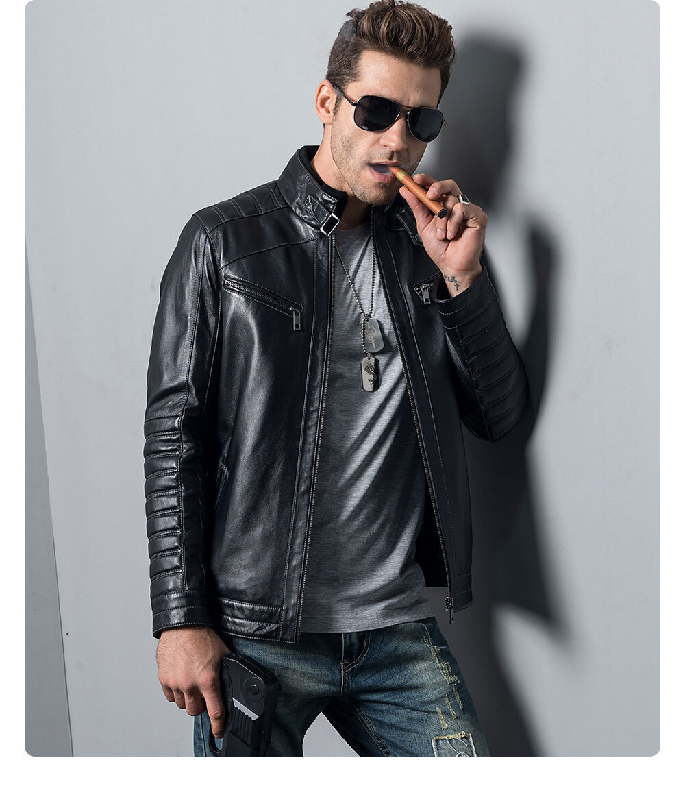 Men's Lambskin Leather Biker Jacket Motorcycle Coat Fashion lambskin leather motorcycle coat| 100% polyester lambskin leather motorcycle coat