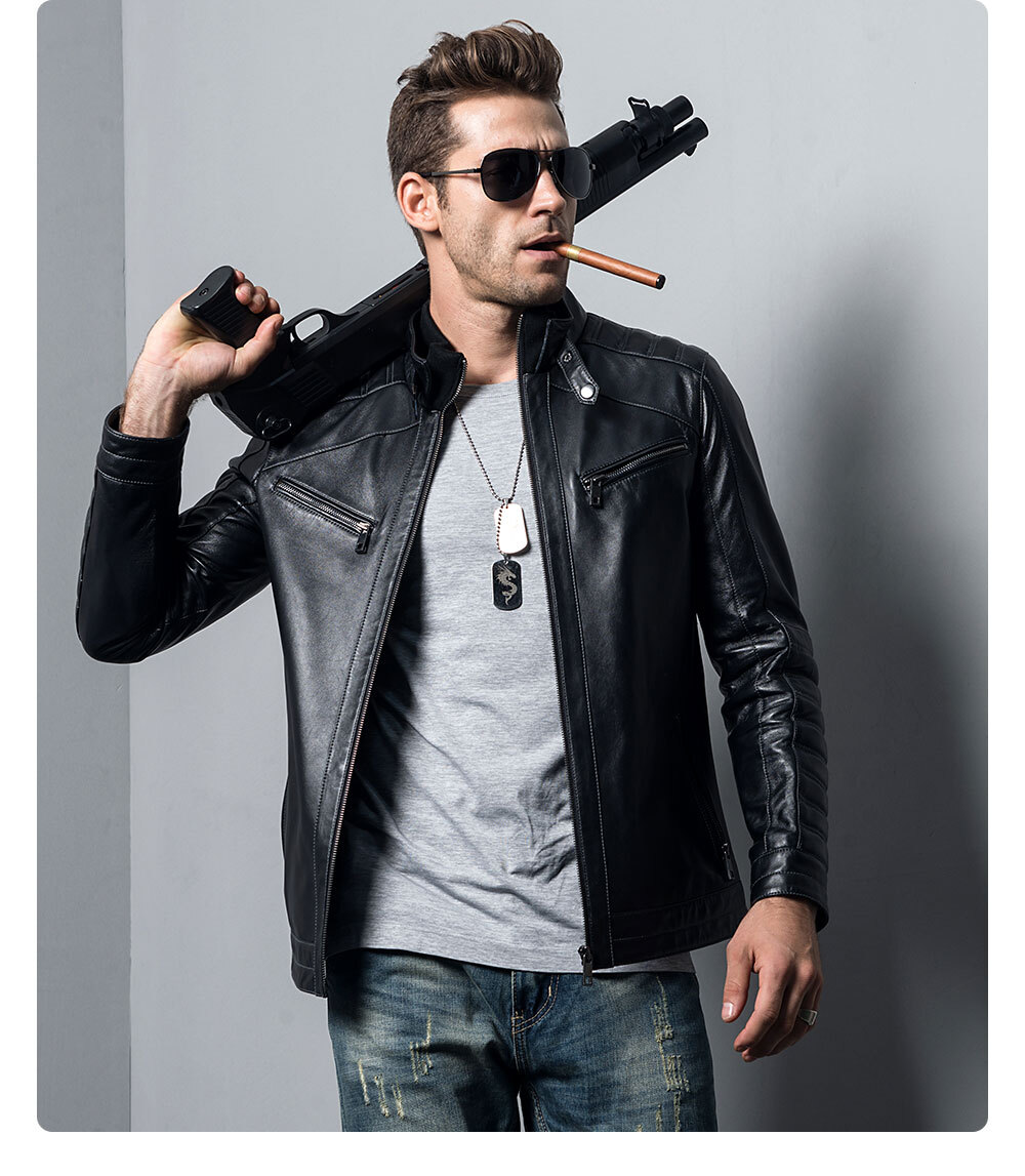 Men's Lambskin Leather Biker Jacket Motorcycle Coat Fashion lambskin leather motorcycle coat| 100% polyester lambskin leather motorcycle coat