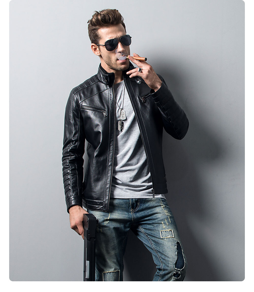 Men's Lambskin Leather Biker Jacket Motorcycle Coat Fashion lambskin leather motorcycle coat| 100% polyester lambskin leather motorcycle coat