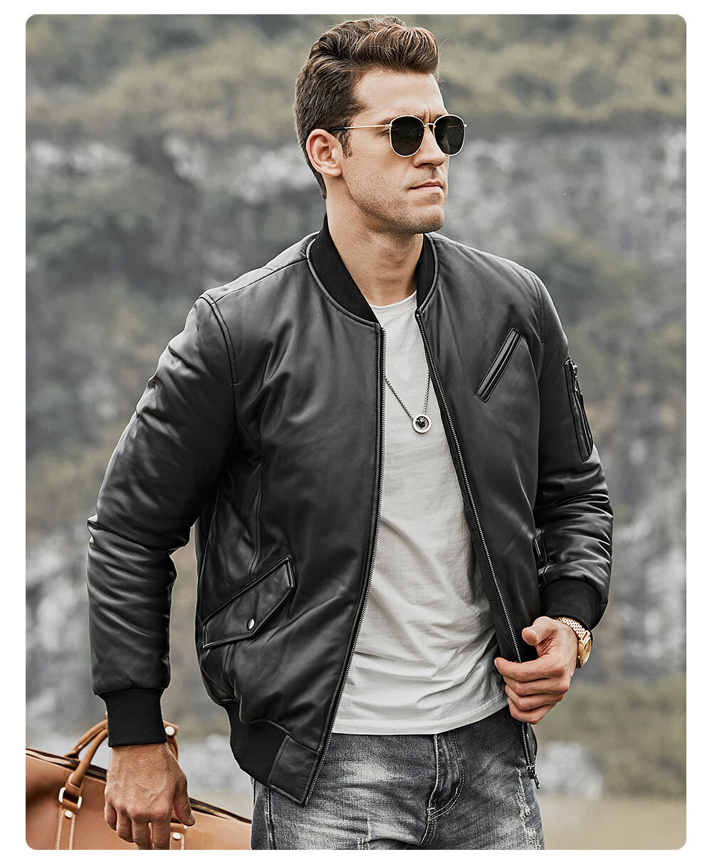 Leather bomber jacket outlet mens