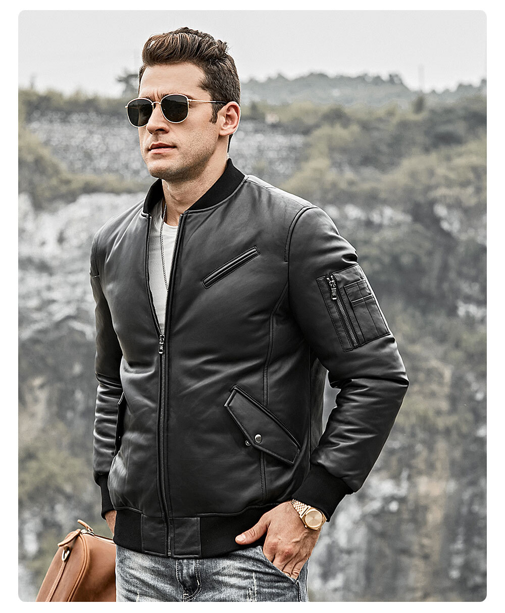 Leather 2024 bomber mens