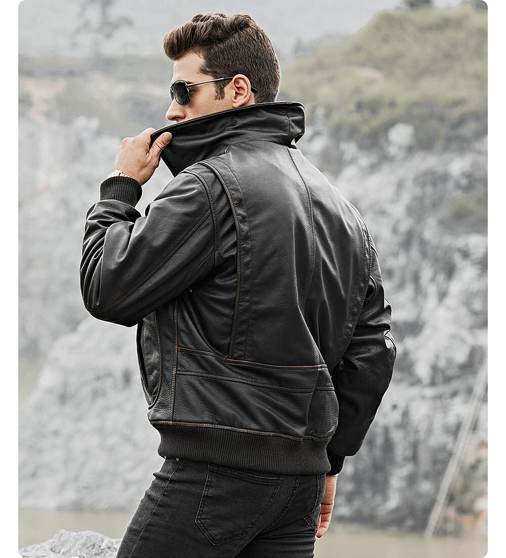 100% polyester cowhide leather bomber coat| 100% polyester cowhide 