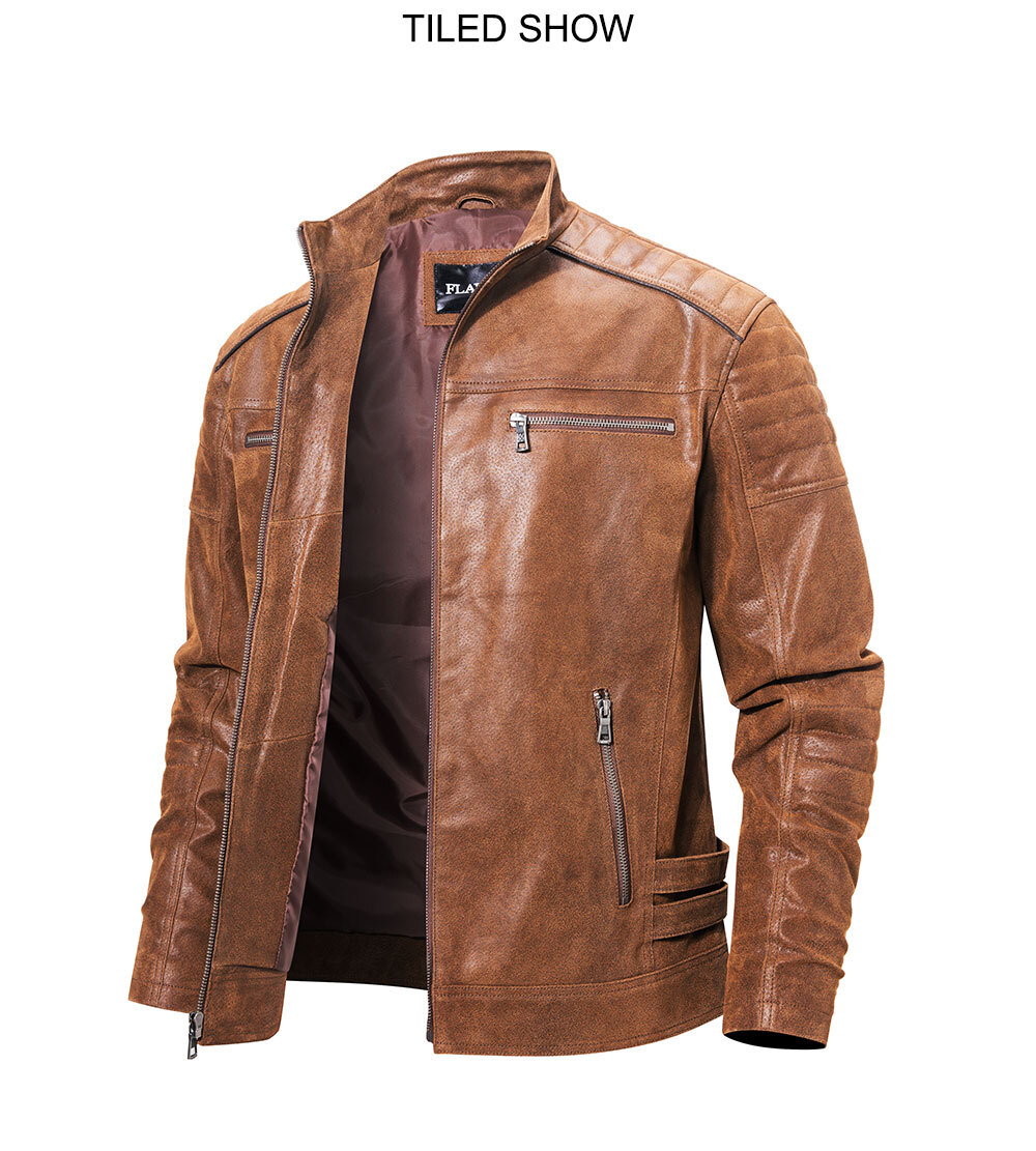 New Men's Real Leather Moto Jacket Brown Leather Jackets MXGX20-4 