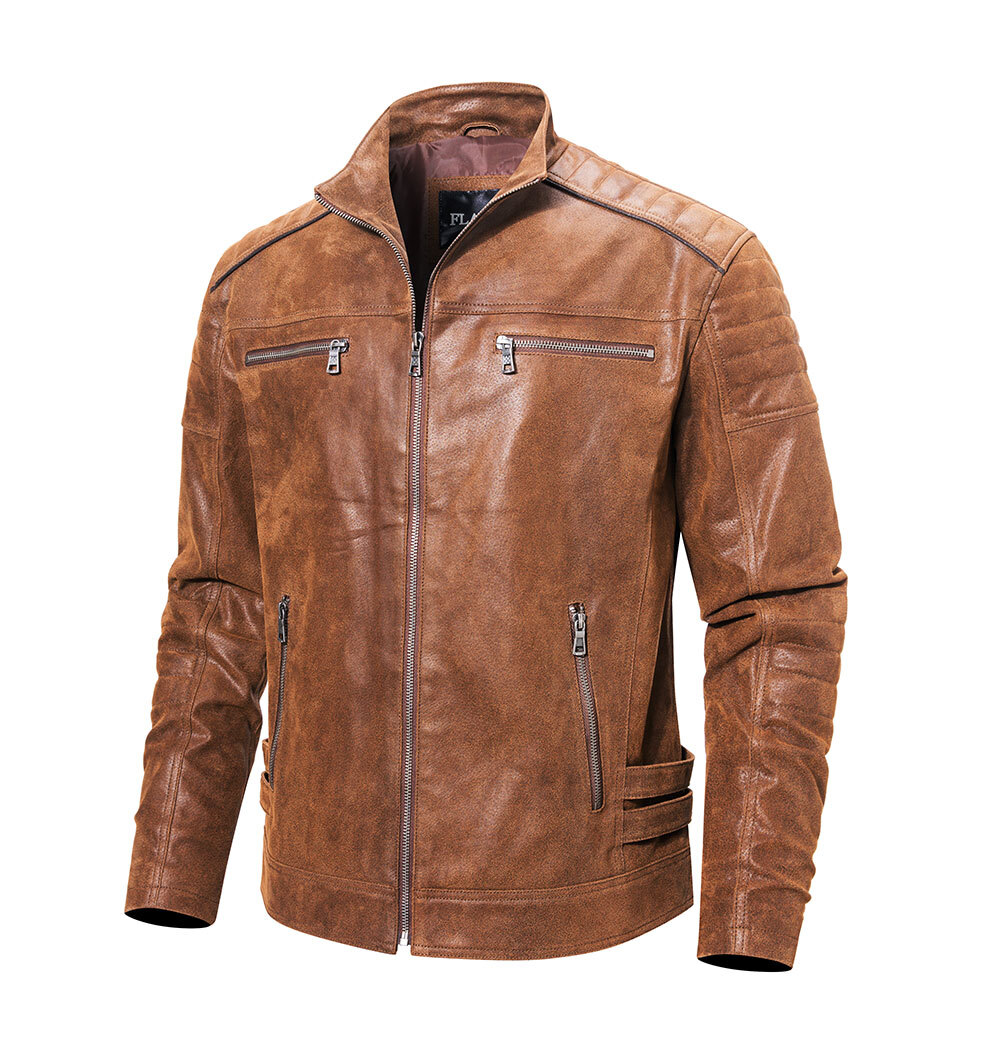 New Men's Real Leather Moto Jacket Brown Leather Jackets MXGX20-4 