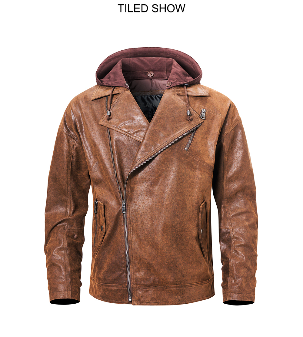 New Men's Real Leather Moto Jacket With Removable Hood Warm Biker Leather Jackets For Men MXGX20-1 