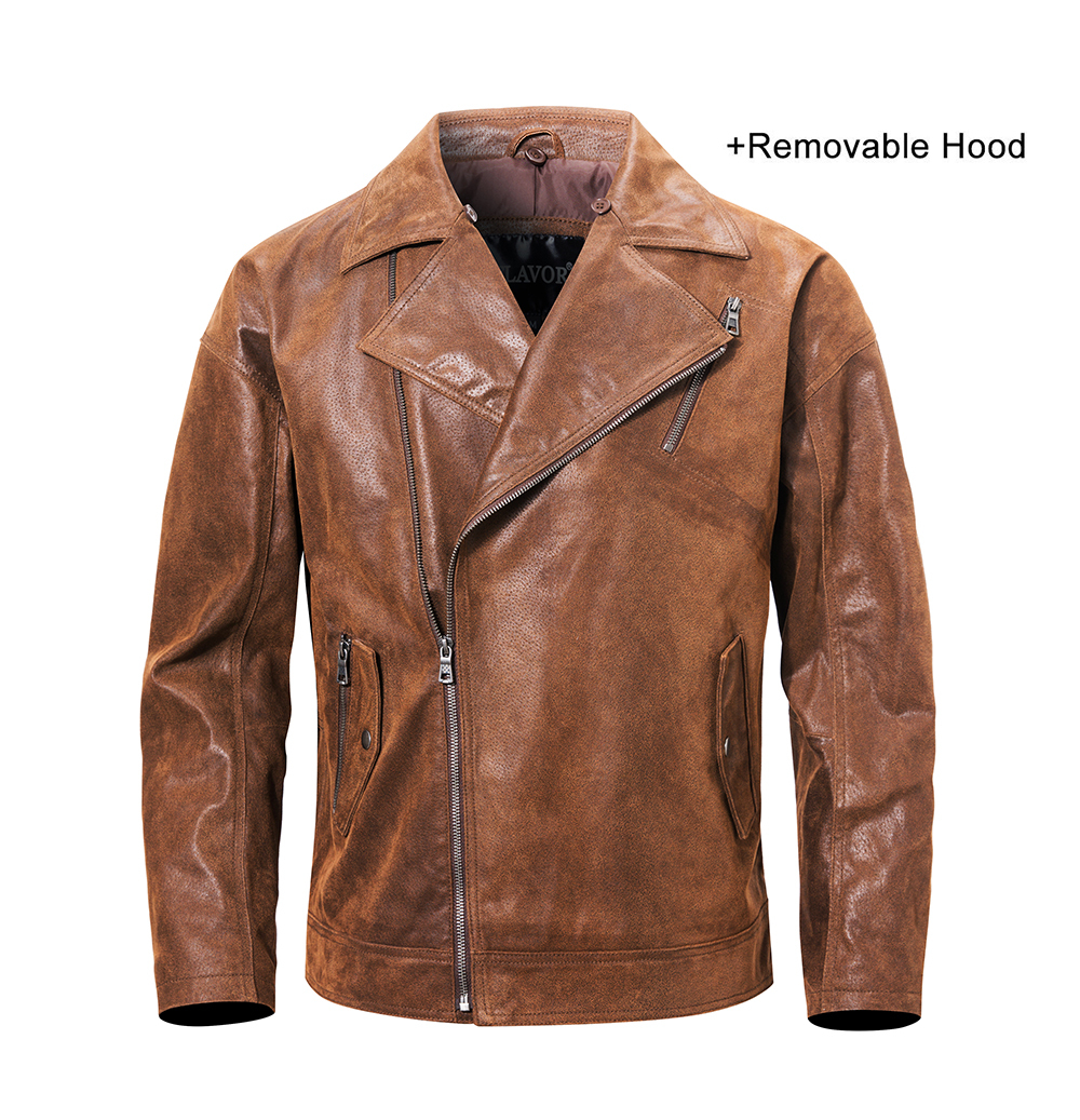 New Men's Real Leather Moto Jacket With Removable Hood Warm Biker Leather Jackets For Men MXGX20-1 
