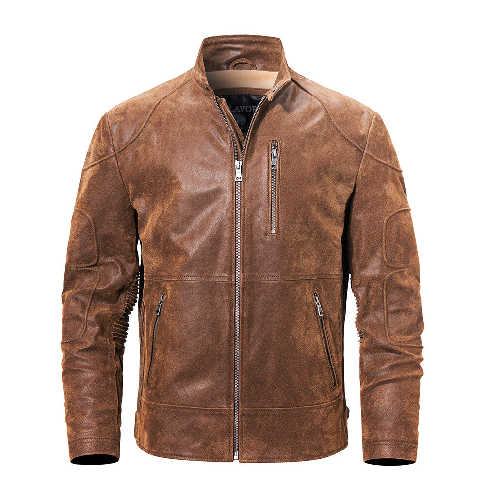 New Men's Pigskin Real Leather Jacket Motorcycle Jacket Classic Coat with Stand Collar MXGX20-6 