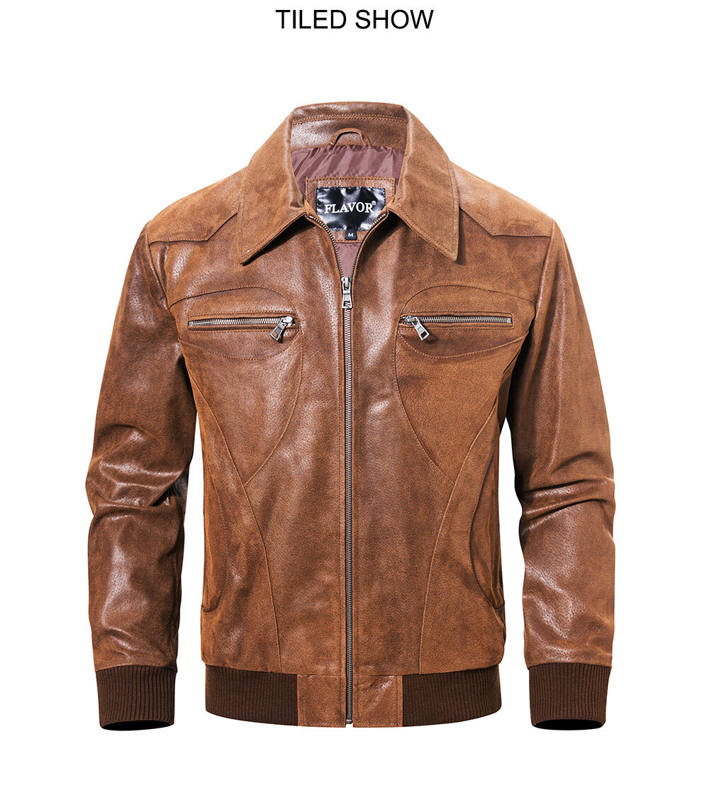New Men's Pigskin Real Leather Casual Jacket Genuine Leather Motorcycle Jackets Brown Winter Coat MXGX311 