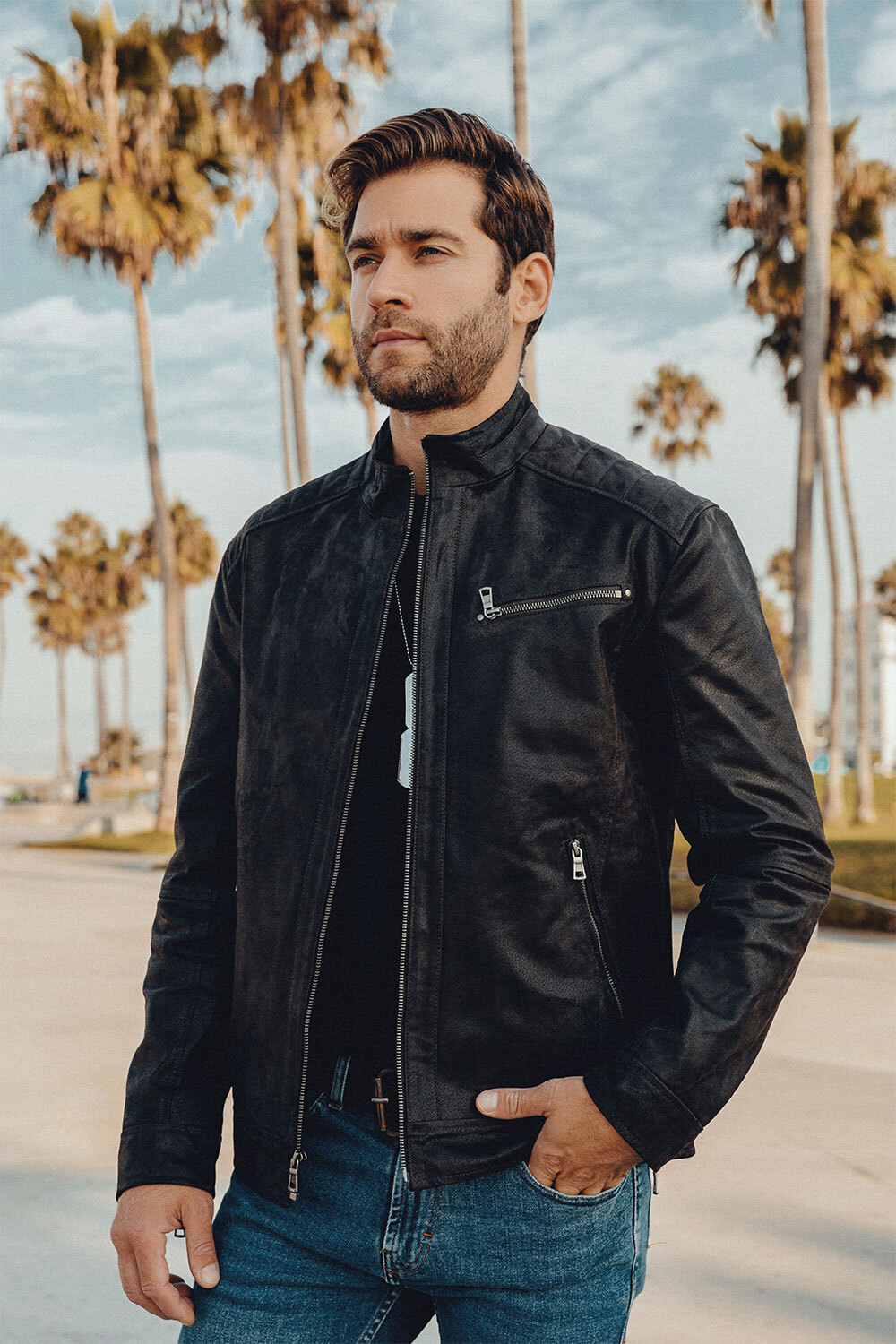 New Men's Real Leather Jacket with Genuine Pigskin Leather