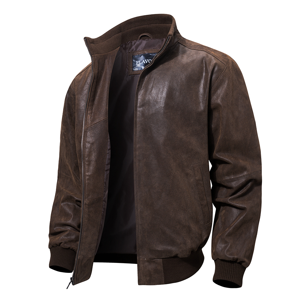  FLAVOR Men's Real Leather Bomber Casual Jacket MXGX20-15 