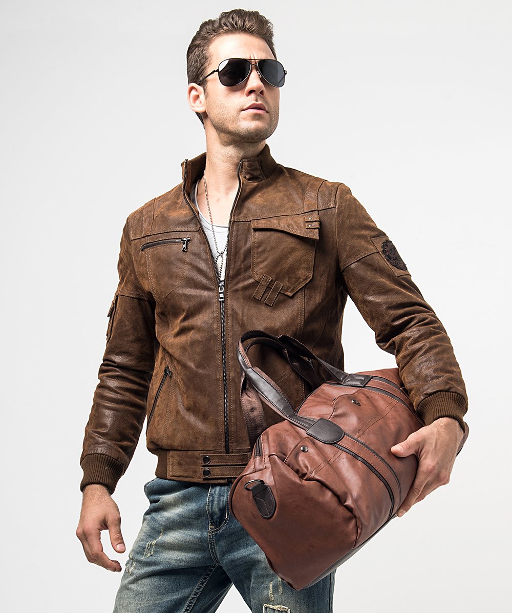 FLAVOR Mens Motorcycle Real leather jacket Male Bomber Padding Cotton Genuine Leather Jacket M2017-130 