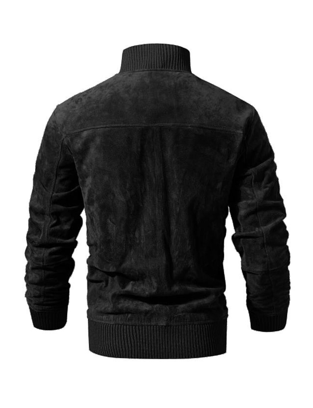 FLAVOR Men's Real Leather Jacket Pigskin Genuine Leather Coat With Rib Cuff Standing Collar 15-23B 
