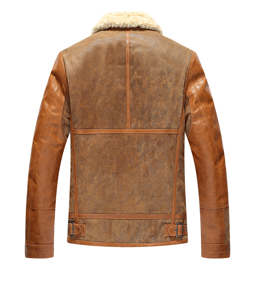 FLAVOR Mens Leather Bomber Jacket Warm Piolt Winter Shearling Jackets Aviator Coat MXGX22-1 