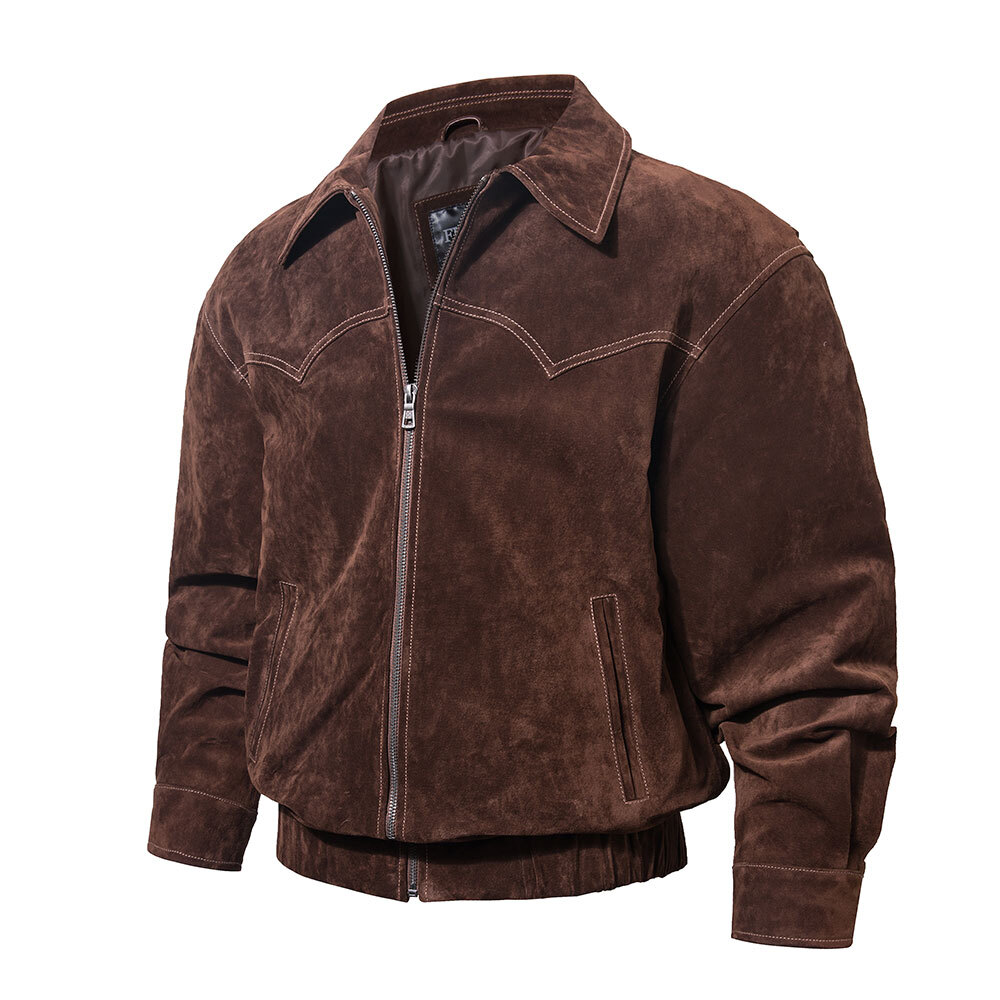 FLAVOR Men Genuine Leather Bomber Jacket Casual Fall Winter Jacket Brown MXGX24-6 Buy genuine jacket brown biker| lambskin leather bomber jacket brands