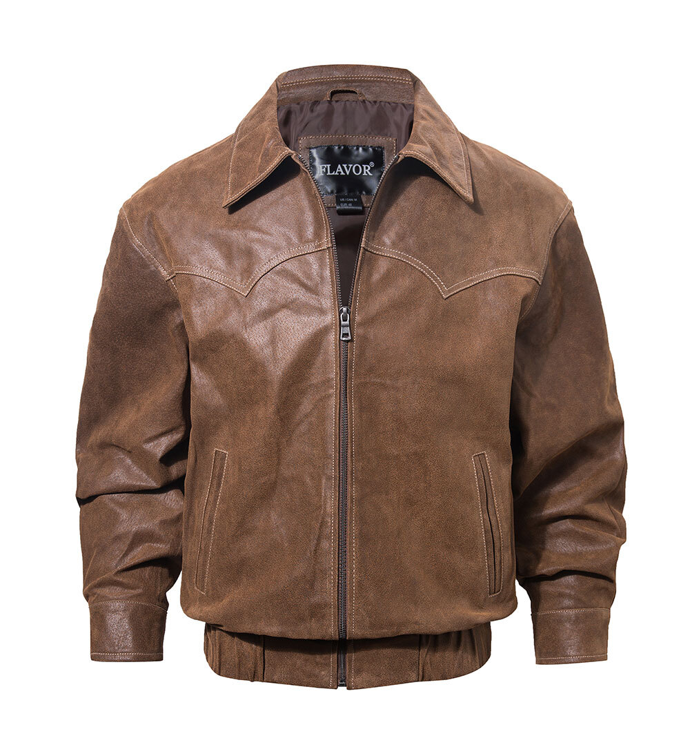 FLAVOR Men Genuine Leather Bomber Jacket Casual Fall Winter Jacket Brown MXGX24-6 Buy genuine jacket brown biker| lambskin leather bomber jacket brands