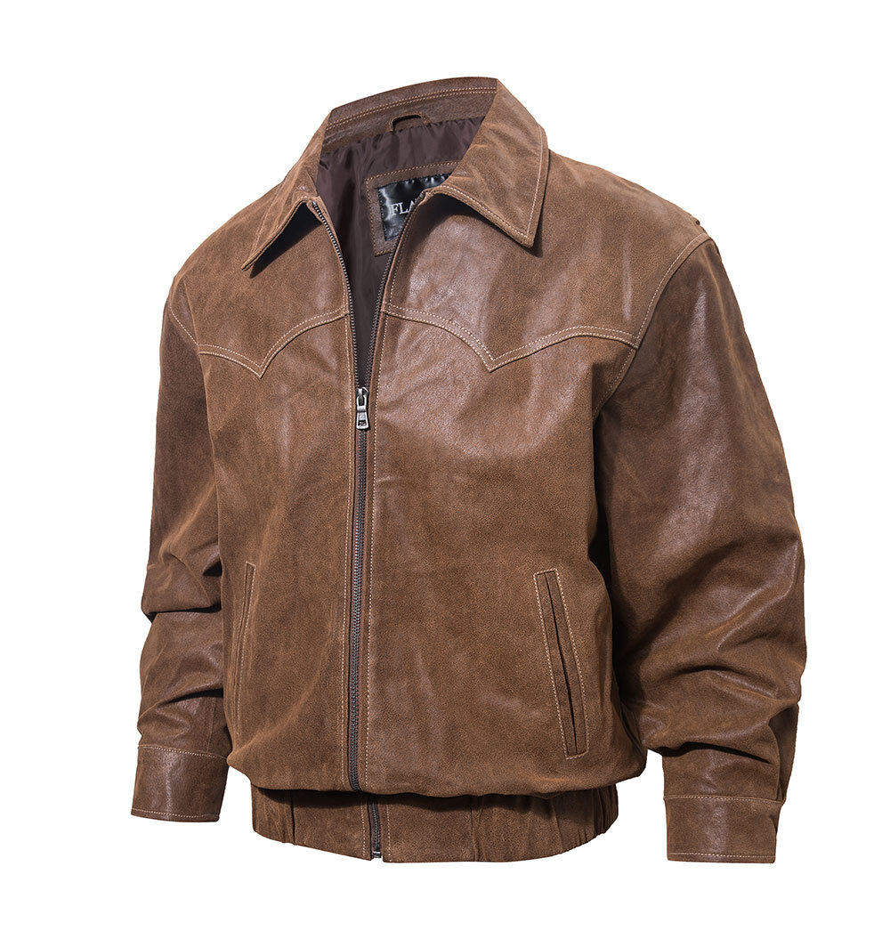 FLAVOR Men Genuine Leather Bomber Jacket Casual Fall Winter Jacket Brown MXGX24-6 Buy genuine jacket brown biker| lambskin leather bomber jacket brands